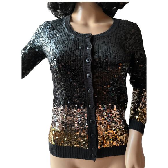 C by Bloomingdales cashmere mix sequenced cardigan black gold silver size small - Picture 4 of 15